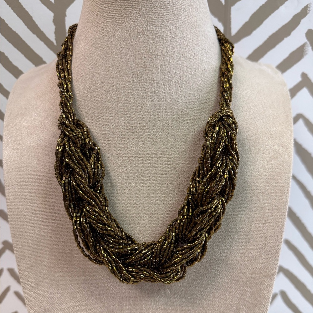 Vintage Beaded Braided Gold Copper Colored Necklace